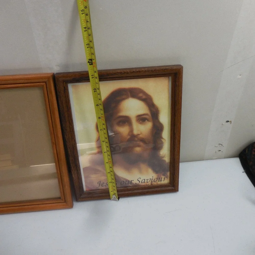 Vintage Wood Picture Frame Set Jesus Our Saviour Religious Print 10x12 Brown